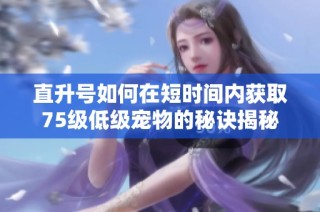 直升号如何在短时间内获取75级低级宠物的秘诀揭秘