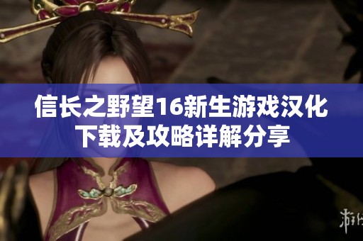 信长之野望16新生游戏汉化下载及攻略详解分享